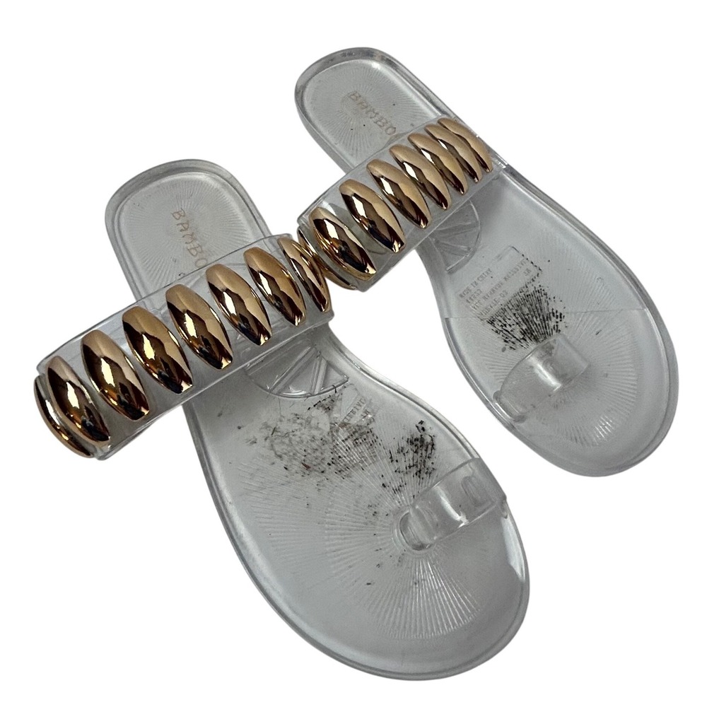 Bamboo AURATE-03 Clear Jelly Sandals Gold Studded Toe Loop Slides Womens 7M